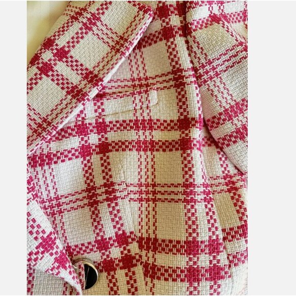ZARA Textured Plaid Blazer Jacket Coat Pink White Double Breast Size M NWT - Picture 6 of 8